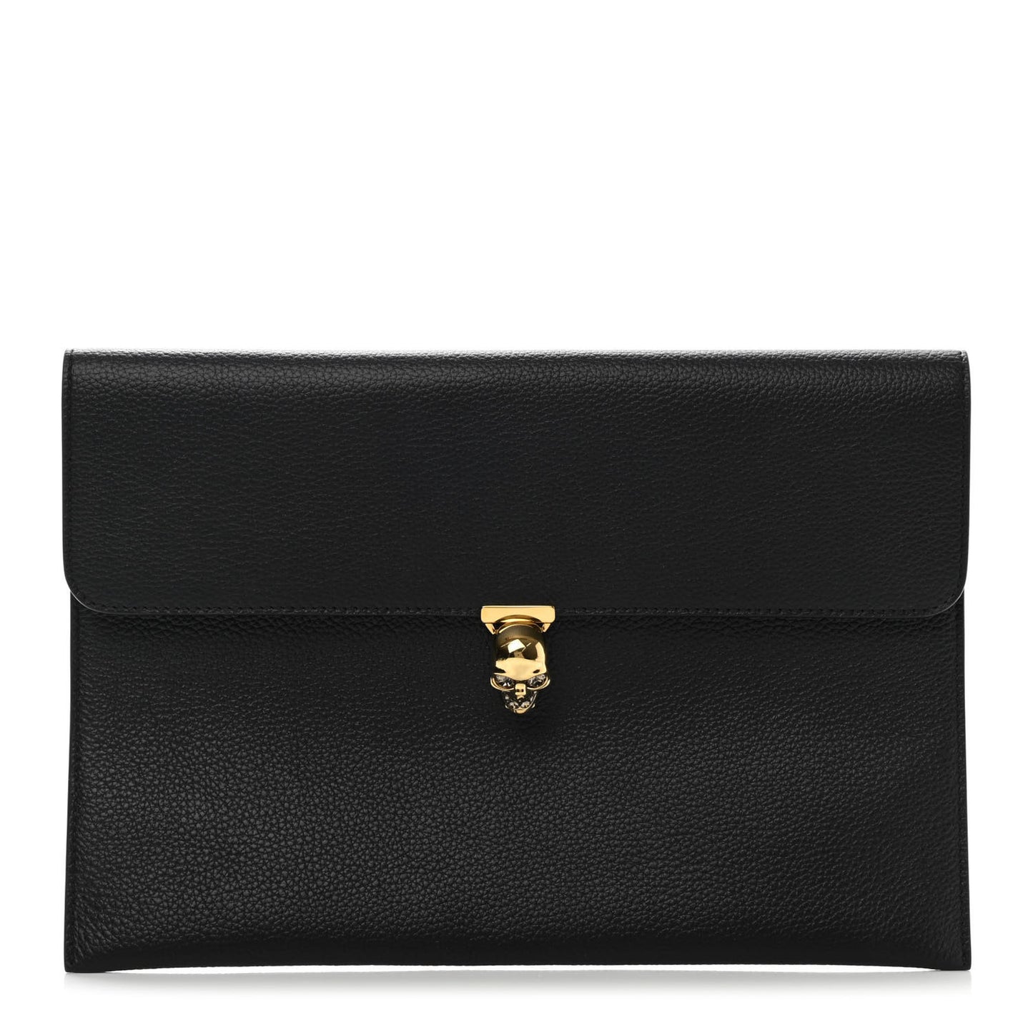 Calfskin Skull Envelope Clutch Black