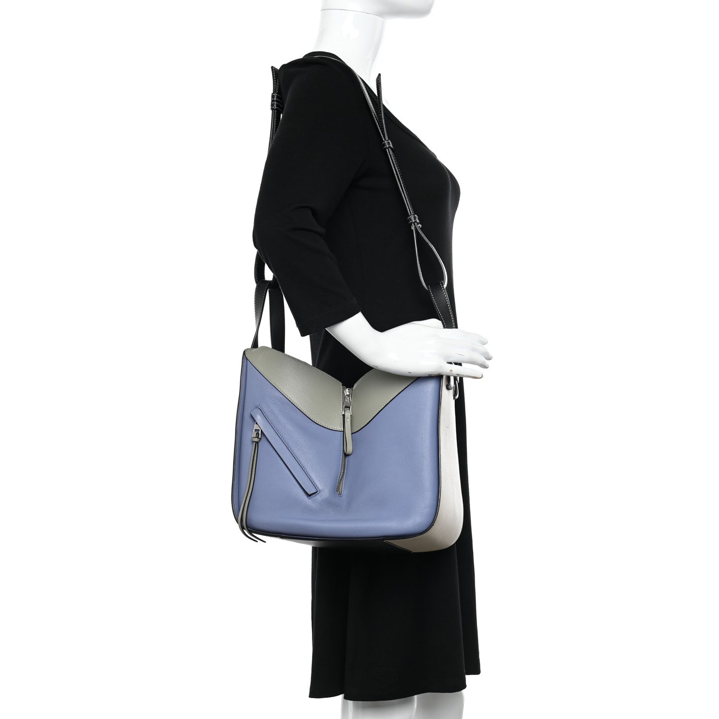 Grained Calfskin Small Hammock Shoulder Bag Blue Beige Multicolor