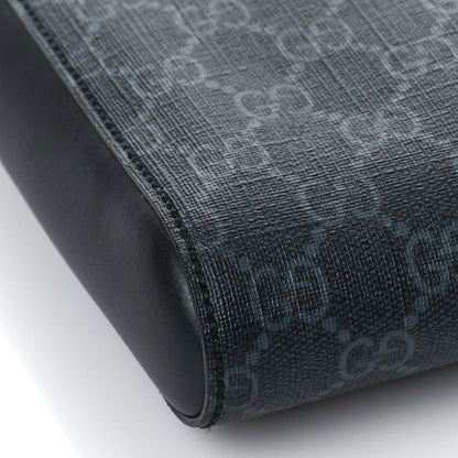 Gucci GG Supreme Monogram Appia Calfskin Web Flat Messenger Bag Black Grey 8 of 9