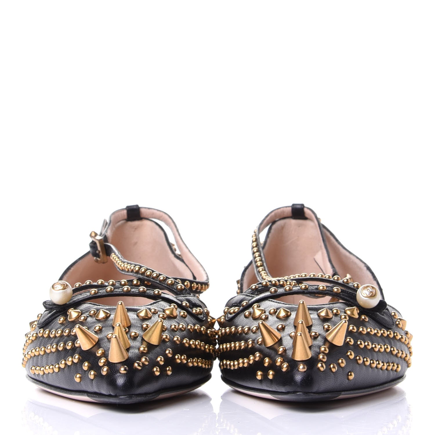 Gucci Malaga Kid Studded Pointed Toe Unia Flats 40 Black 2 of 10