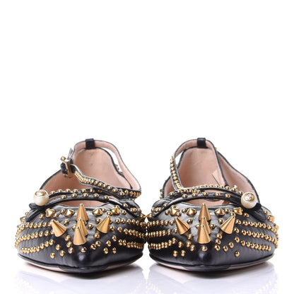 Gucci Malaga Kid Studded Pointed Toe Unia Flats 40 Black 2 of 10