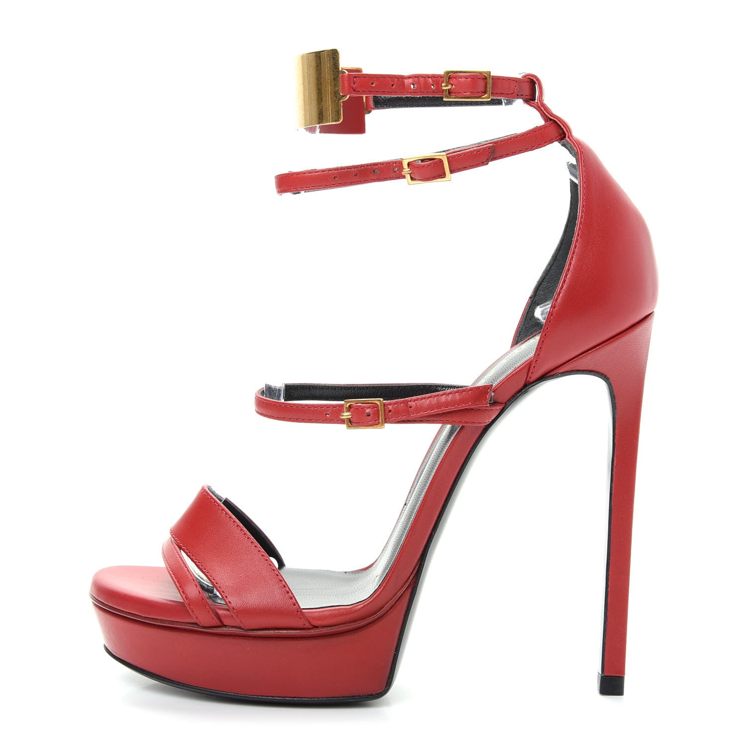 Saint Laurent Lambskin Janis Platform Sandals 35.5 Red 1 of 10
