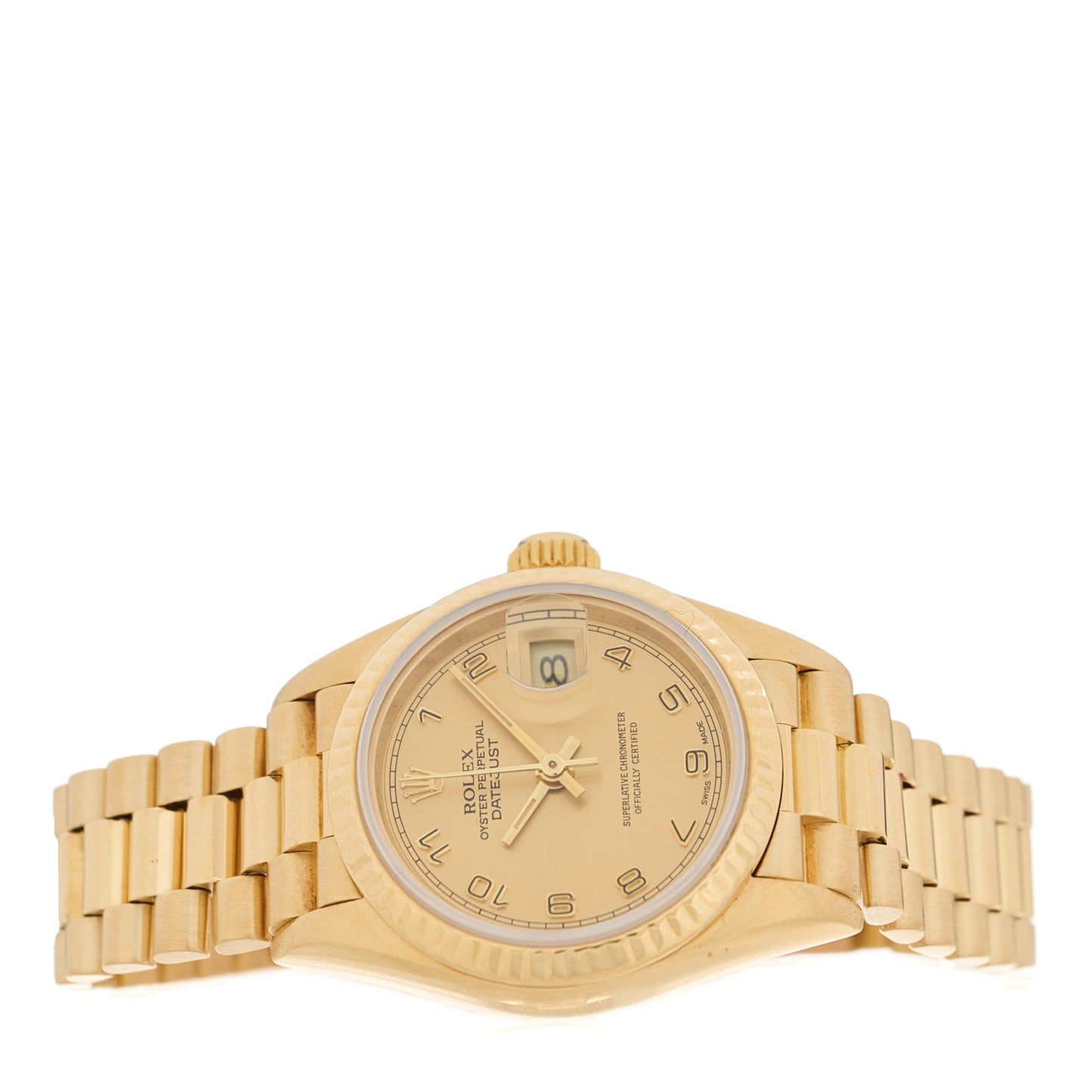 18K Yellow Gold 26mm Oyster Perpetual Datejust President Watch Champagne 69178