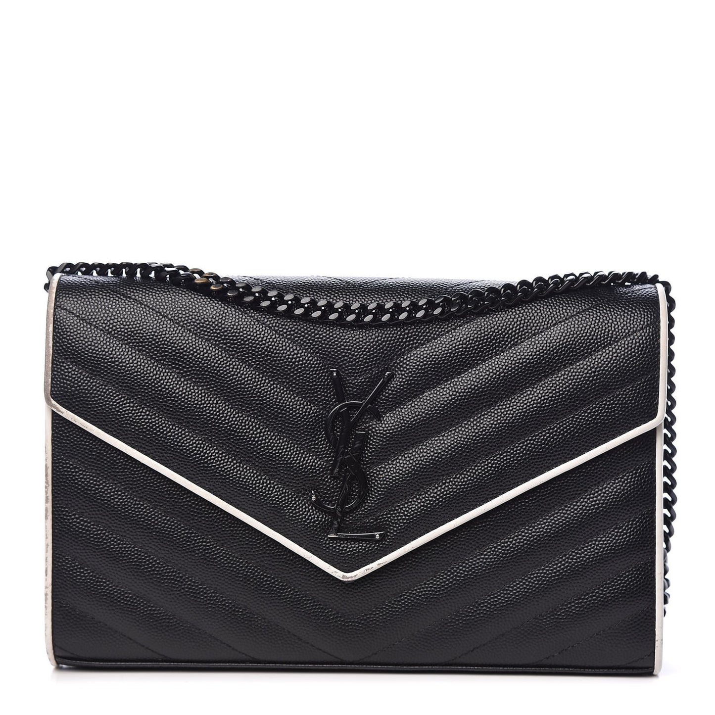 Grain De Poudre Matelasse Chevron Monogram Chain Wallet Black White