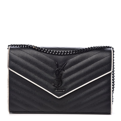 Saint Laurent Grain De Poudre Matelasse Chevron Monogram Chain Wallet Black White 1 of 16