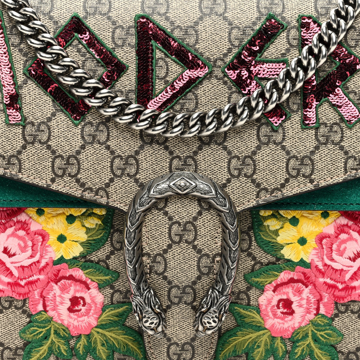 Gucci GG Supreme Monogram Embroidered Medium Dionysus Shoulder Bag Emerald 8 of 13