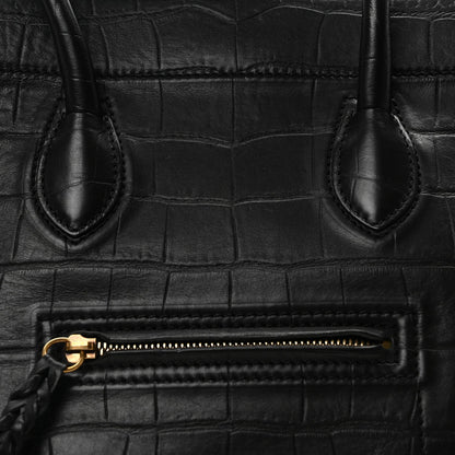 Celine Crocodile Embossed Calfskin Medium Phantom Luggage Black 7 of 9