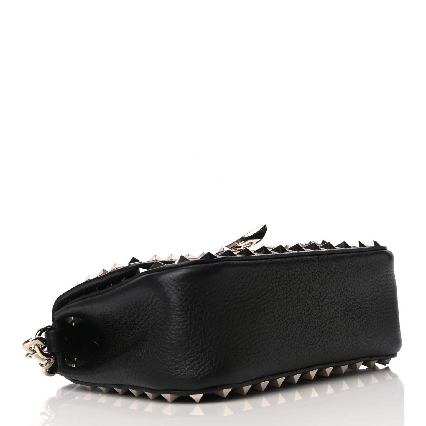 Grainy Calfskin Small Rockstud Top Handle Bag Black