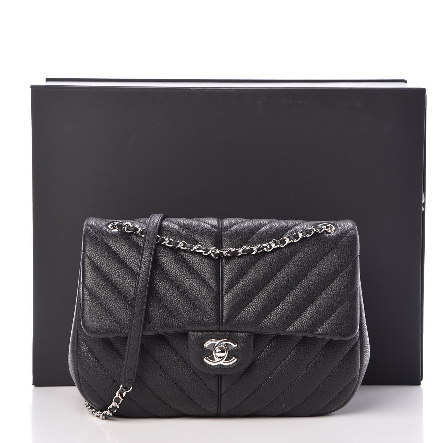 Chanel Caviar Chevron Quilted Small Puffy CC Flap Black 8 of 8