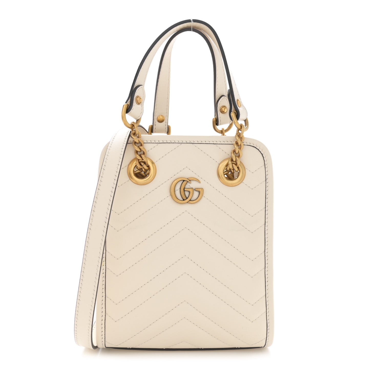 Calfskin Matelasse Chevron Mini GG Marmont Tote Mystic White