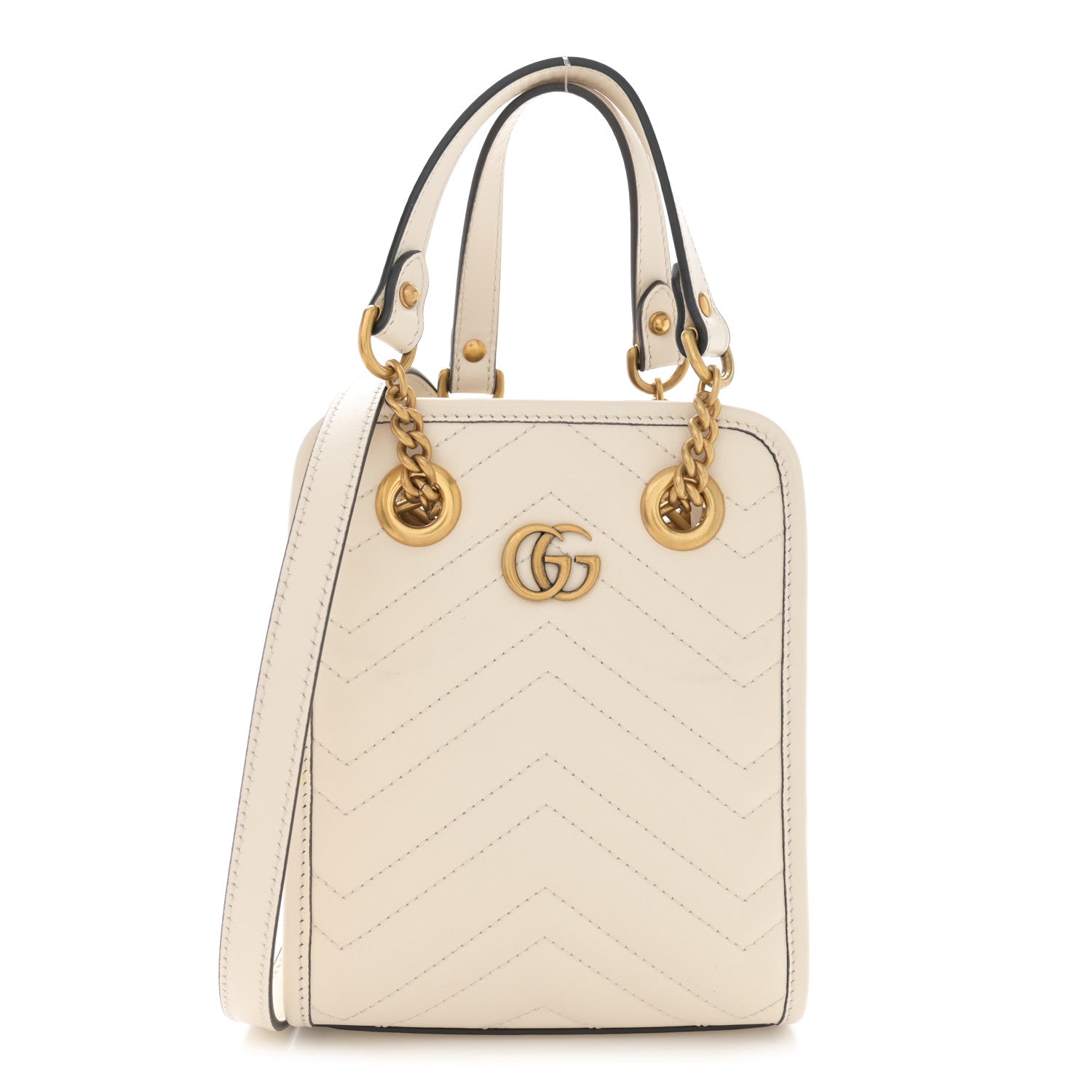 Gucci Calfskin Matelasse Chevron Mini GG Marmont Tote Mystic White 1 of 14