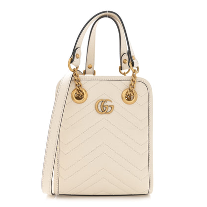 Gucci Calfskin Matelasse Chevron Mini GG Marmont Tote Mystic White 1 of 14