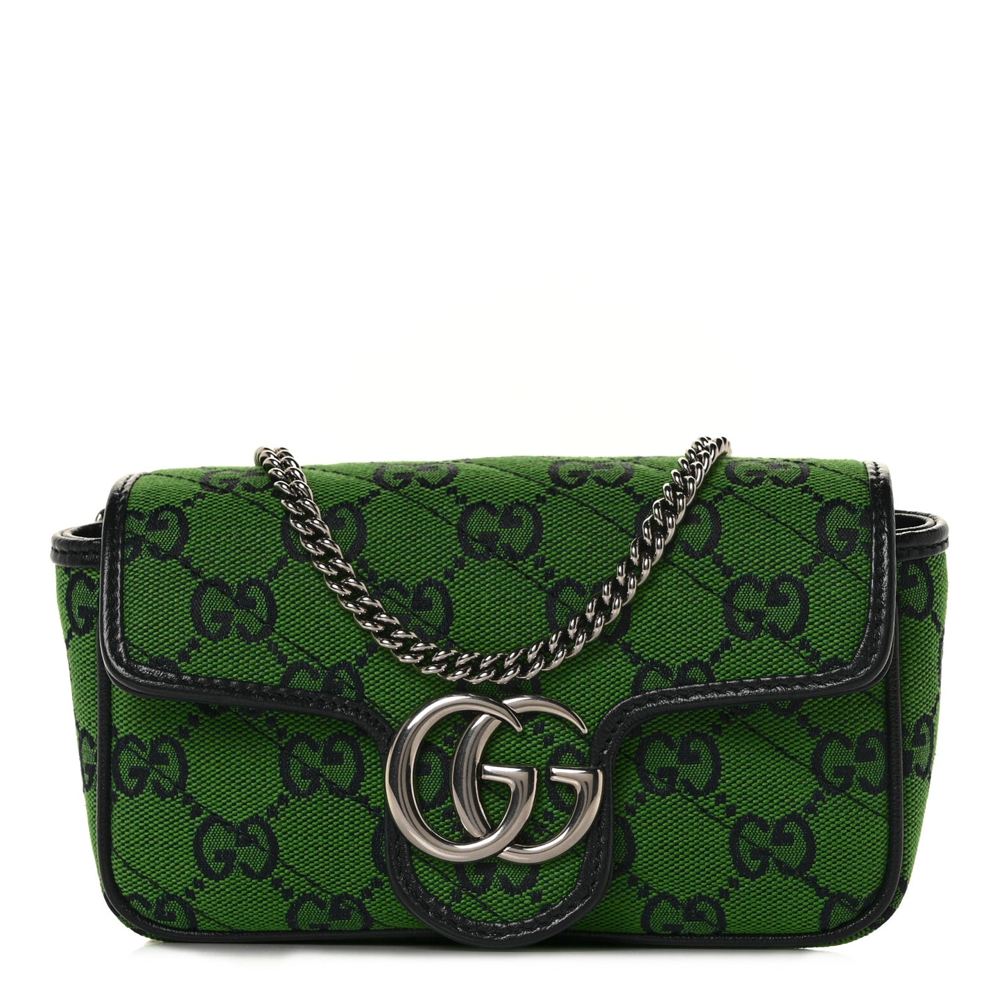 Monogram Multicolor Matelasse Diagonal Super Mini GG Marmont Shoulder Bag Green Blue