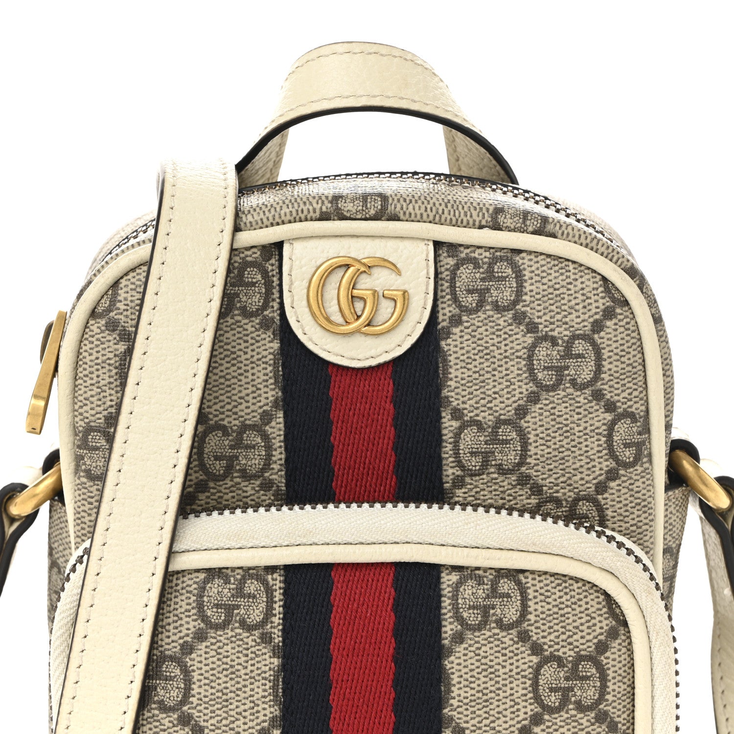 Gucci GG Supreme Monogram Web Mini Ophidia Double Zip Messenger Bag Beige Ebony Mystic White 8 of 10