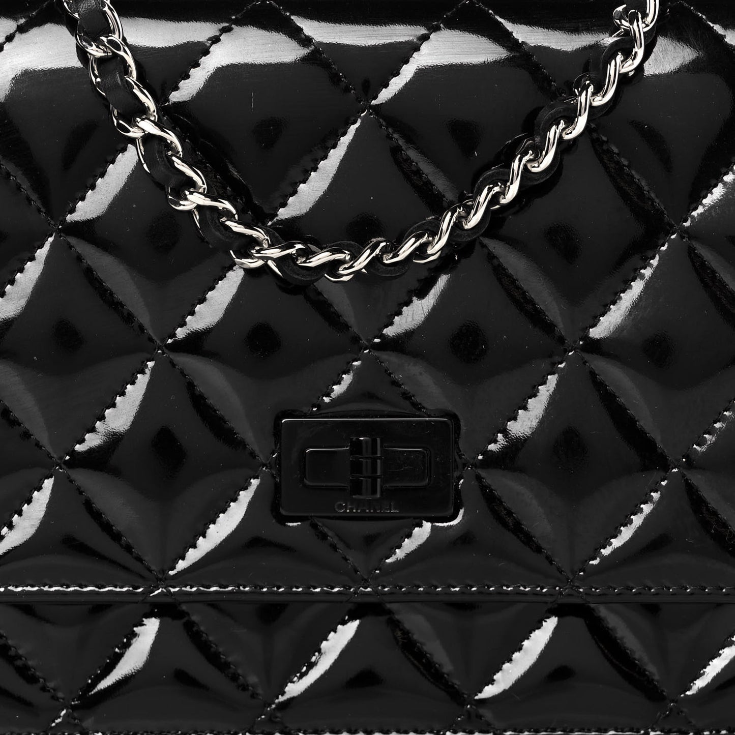 Patent Calfskin Quilted Reissue Wallet On Chain WOC Black