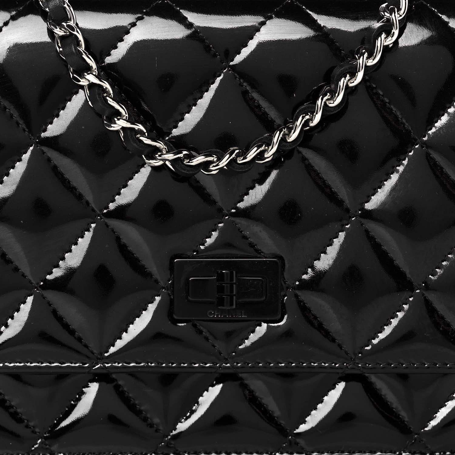 Chanel Patent Calfskin Quilted Reissue Wallet On Chain WOC Black 8 of 11