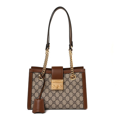 Gucci GG Supreme Monogram Calfskin Small Padlock Tote Beige Ebony Tuscany 1 of 10