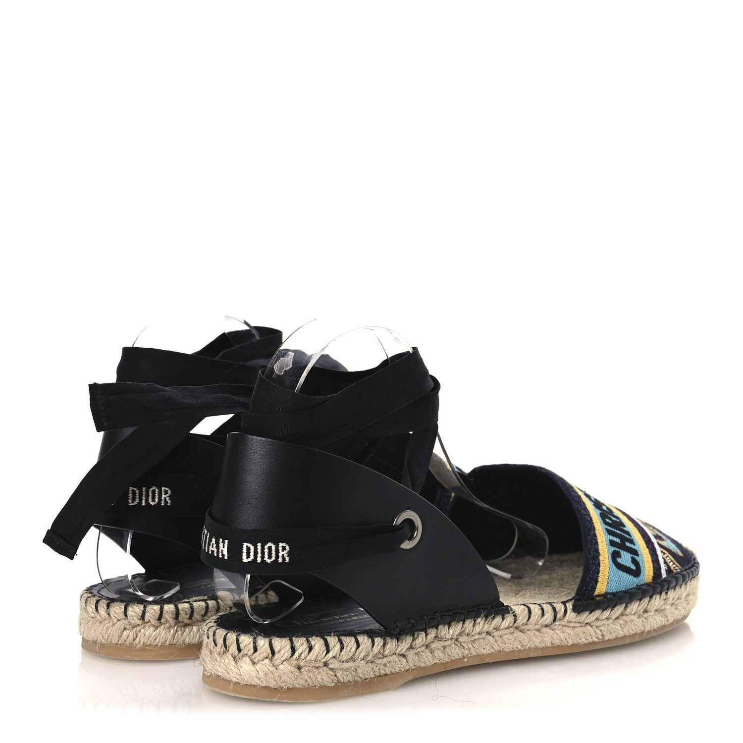 Christian Dior Canvas Calfskin Nicely-D Ankle Tie Espadrilles Flats 41 Black Multicolor 5 of 10