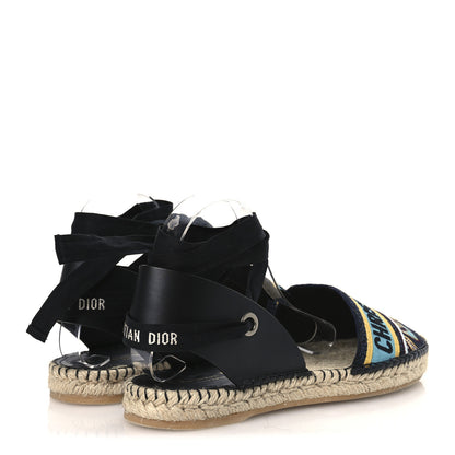Christian Dior Canvas Calfskin Nicely-D Ankle Tie Espadrilles Flats 41 Black Multicolor 5 of 10