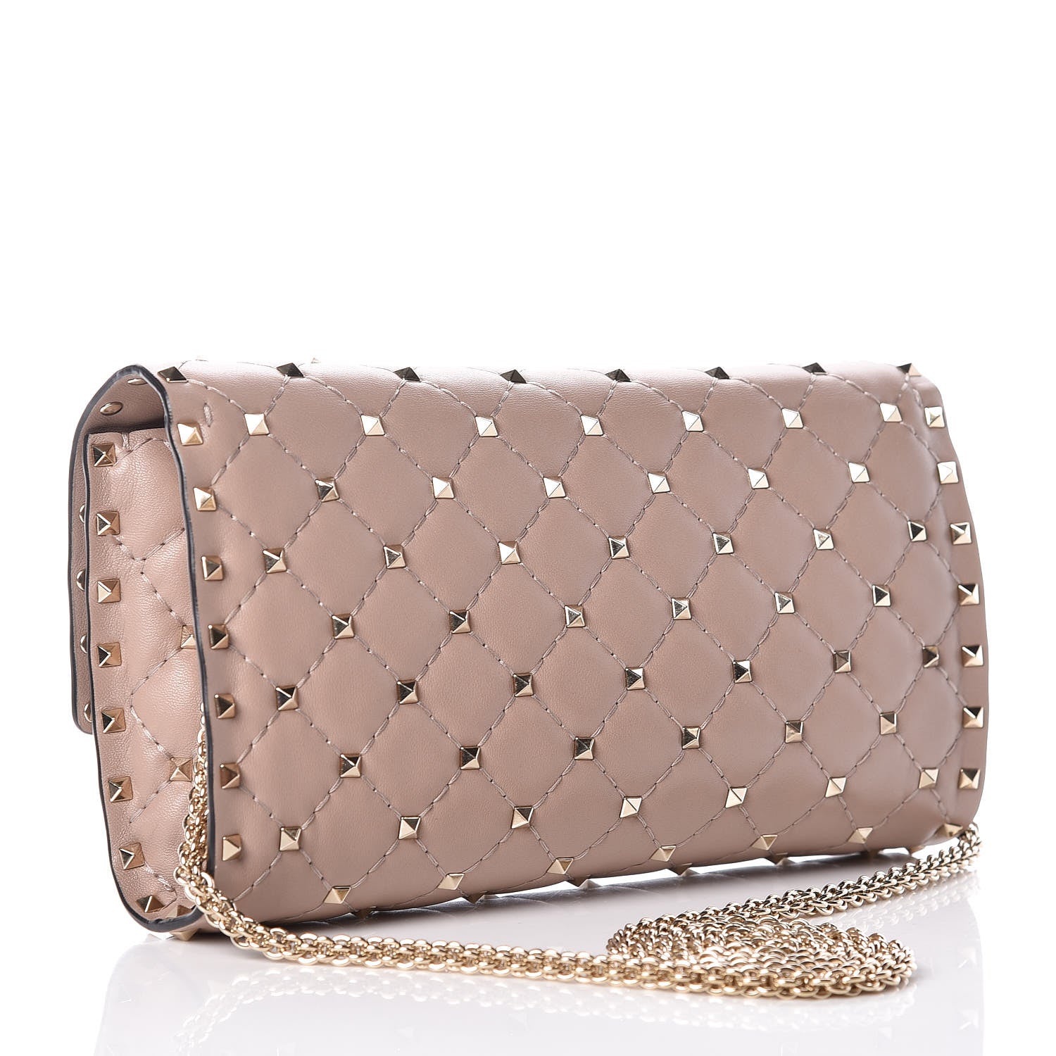 Valentino Garavani Lambskin Rockstud Spike Wallet on Chain Poudre 3 of 11
