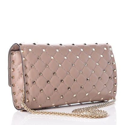 Valentino Garavani Lambskin Rockstud Spike Wallet on Chain Poudre 3 of 11