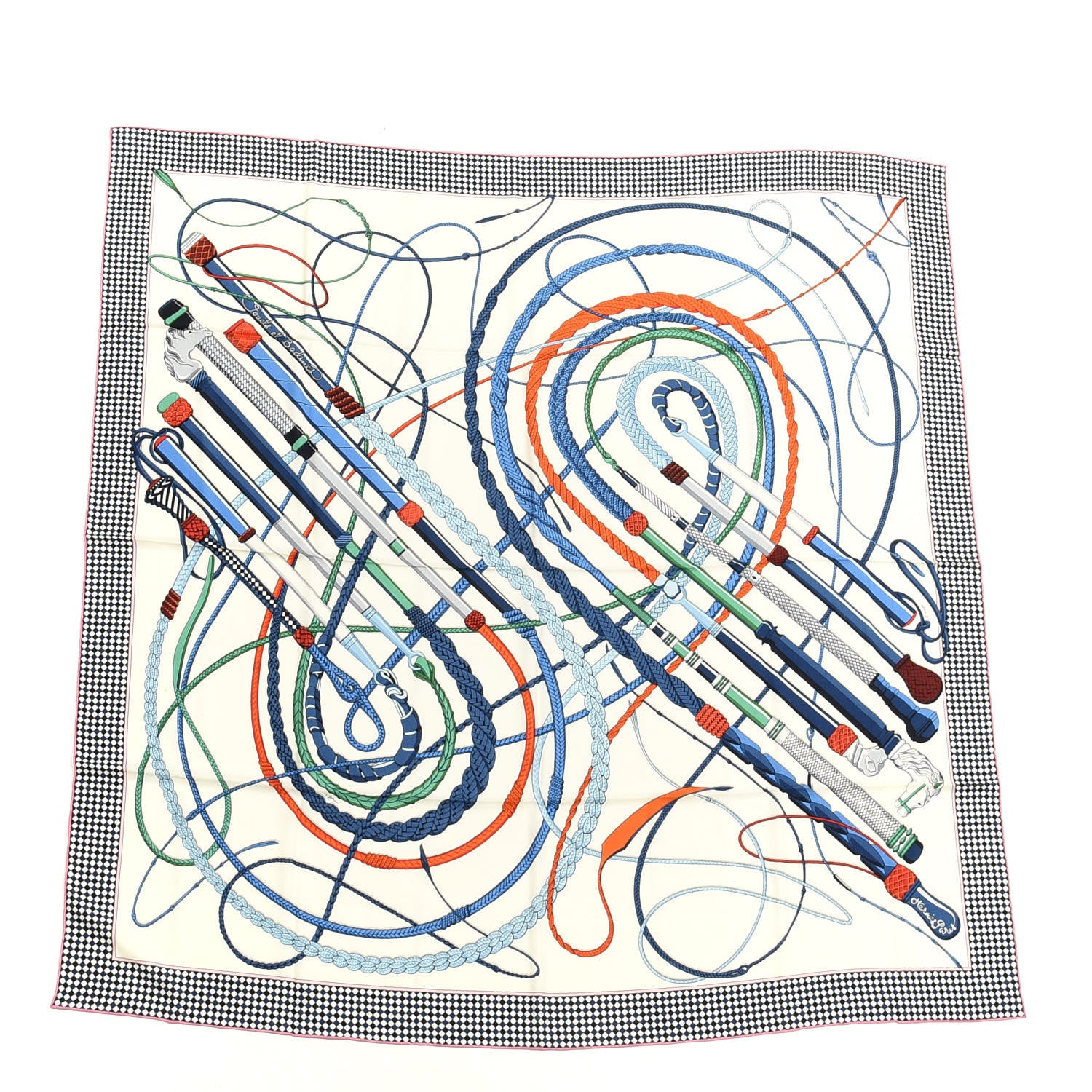 Hermes Silk Cashmere Fouets Et Badines Bandana Shawl 140 1 of 5