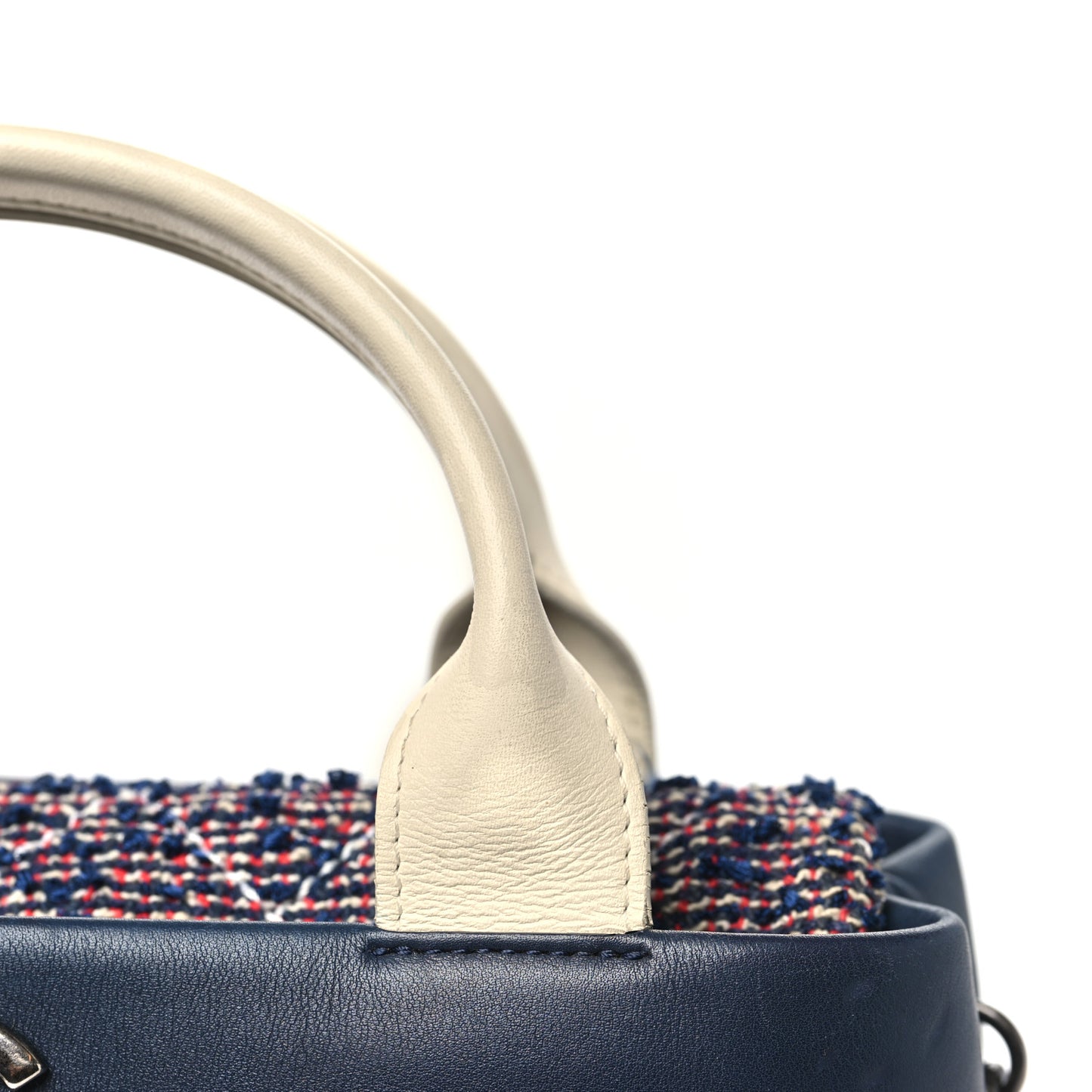 Calfskin Tweed Quilted Small Tote Navy Multicolor