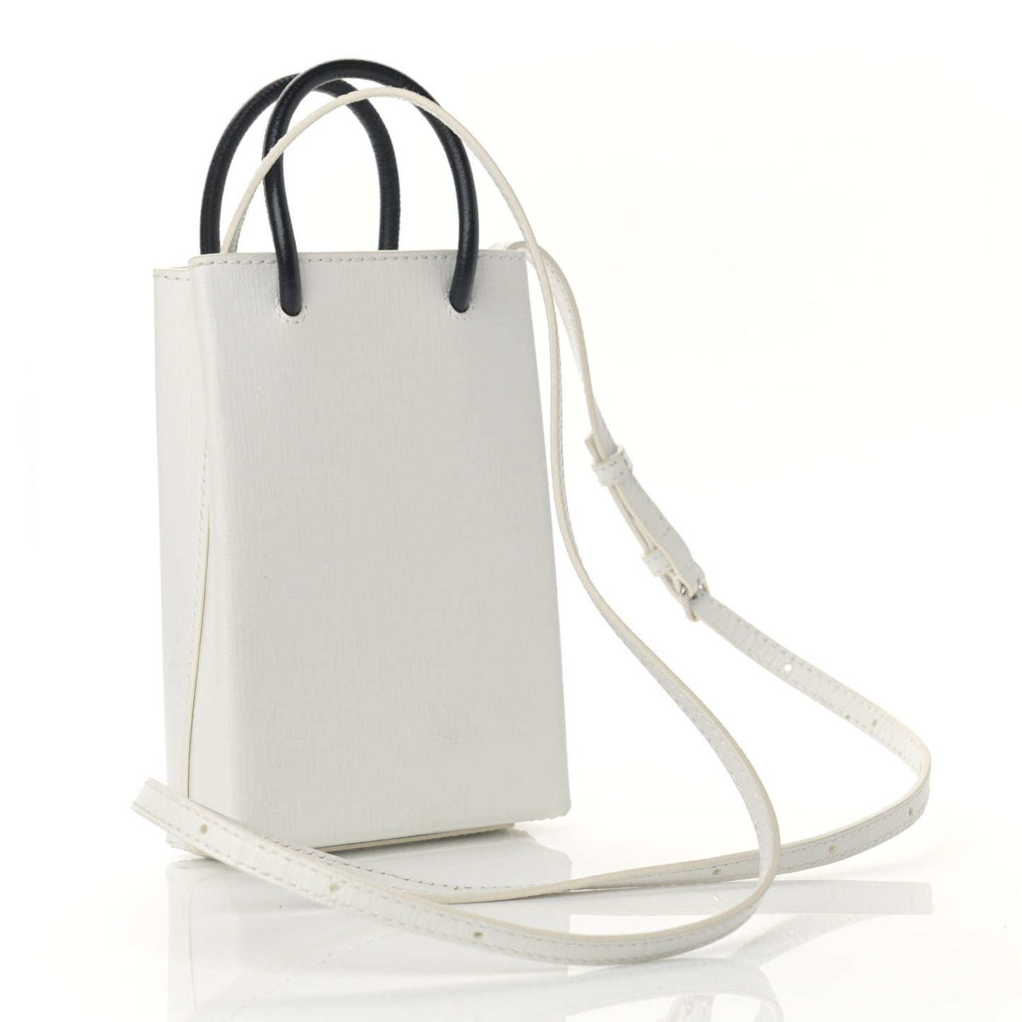 Squared Calfskin Logo Shopping Phone Holder Bag White Light Green