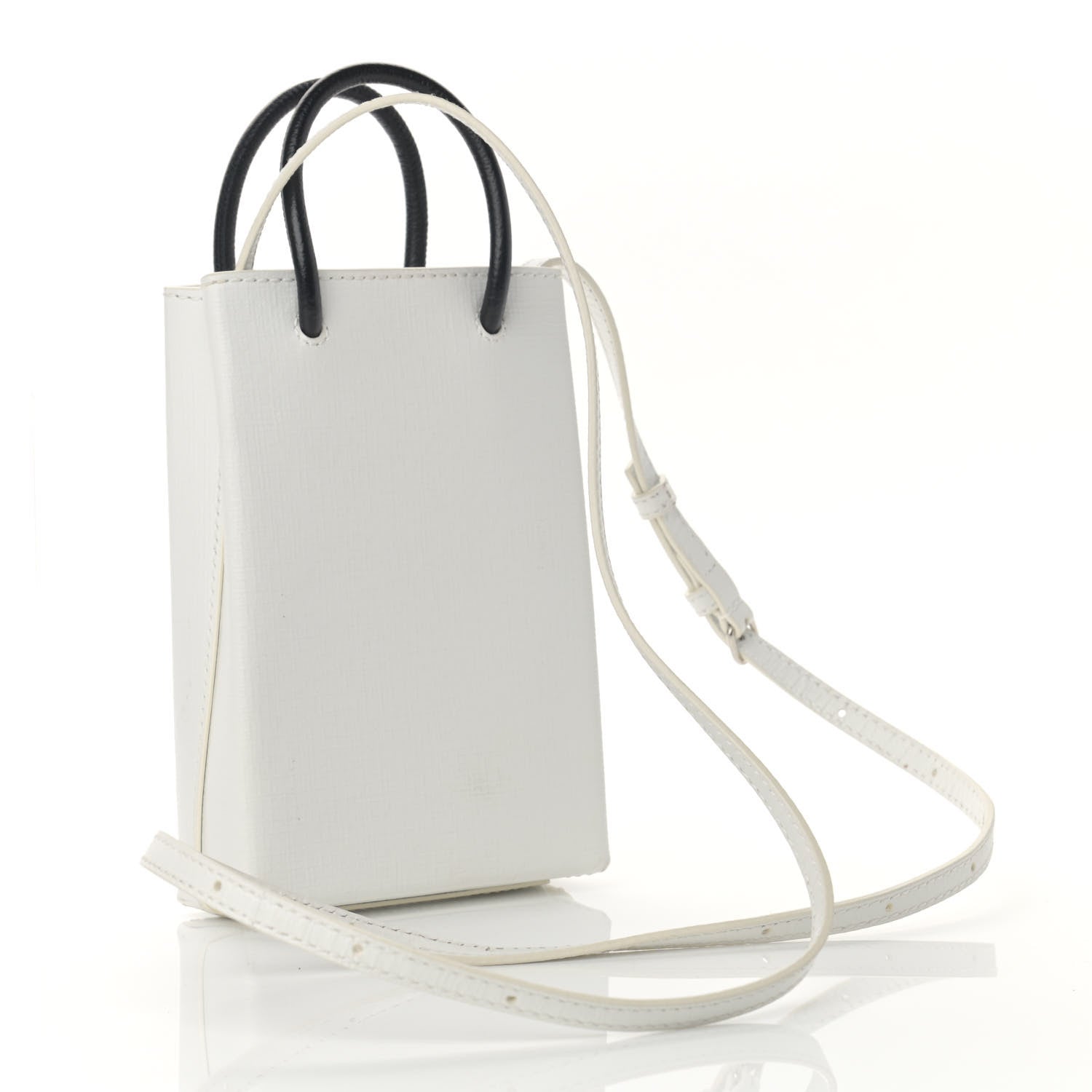 Balenciaga Squared Calfskin Logo Shopping Phone Holder Bag White Light Green 3 of 10