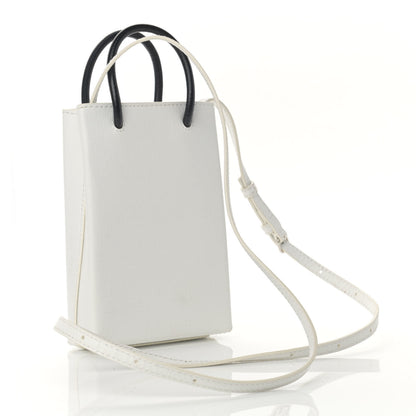 Balenciaga Squared Calfskin Logo Shopping Phone Holder Bag White Light Green 3 of 10