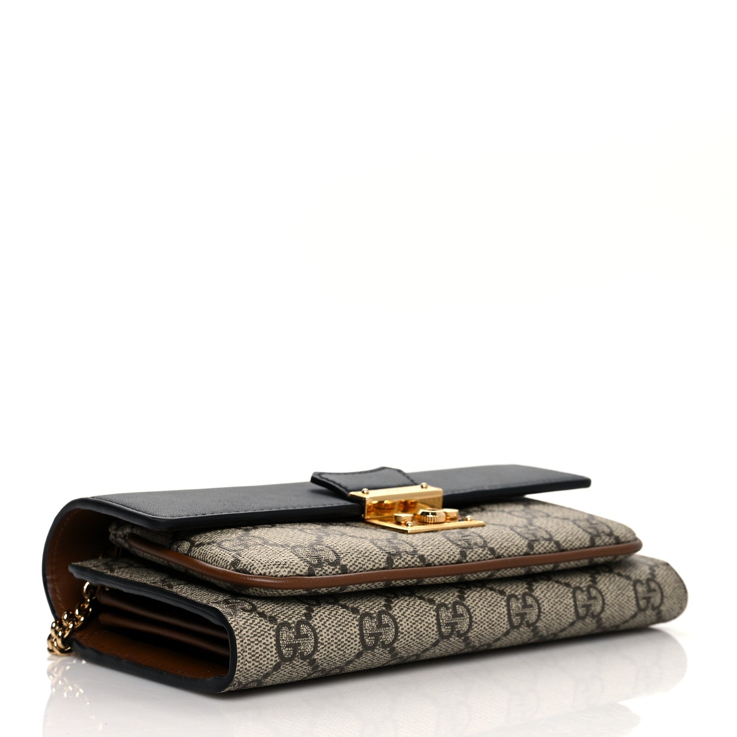 Gucci GG Supreme Monogram Calfskin Padlock Chain Wallet Beige Black Cuir 4 of 14