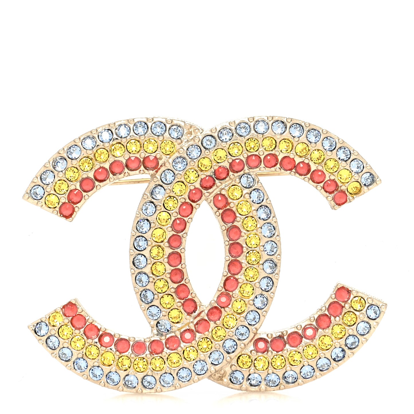 Metal Crystal CC Brooch Yellow Red Blue
