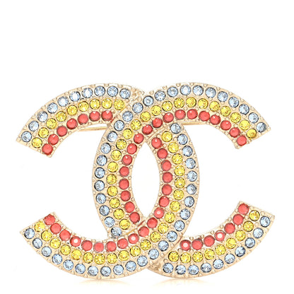 Chanel Metal Crystal CC Brooch Yellow Red Blue 1 of 4