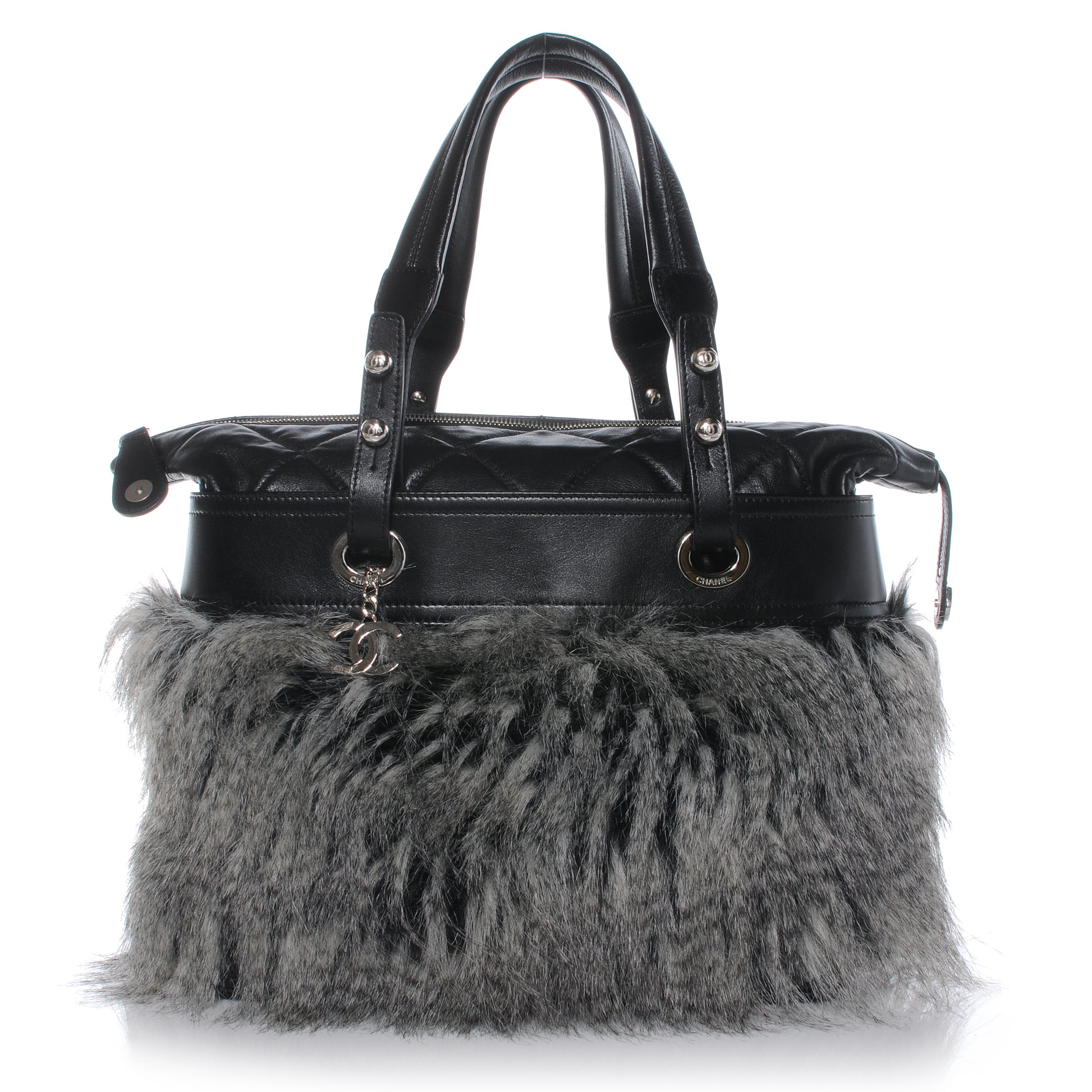 Chanel Quilted Lambskin Fantasy Fur Shopper Tote Black 1 of 7