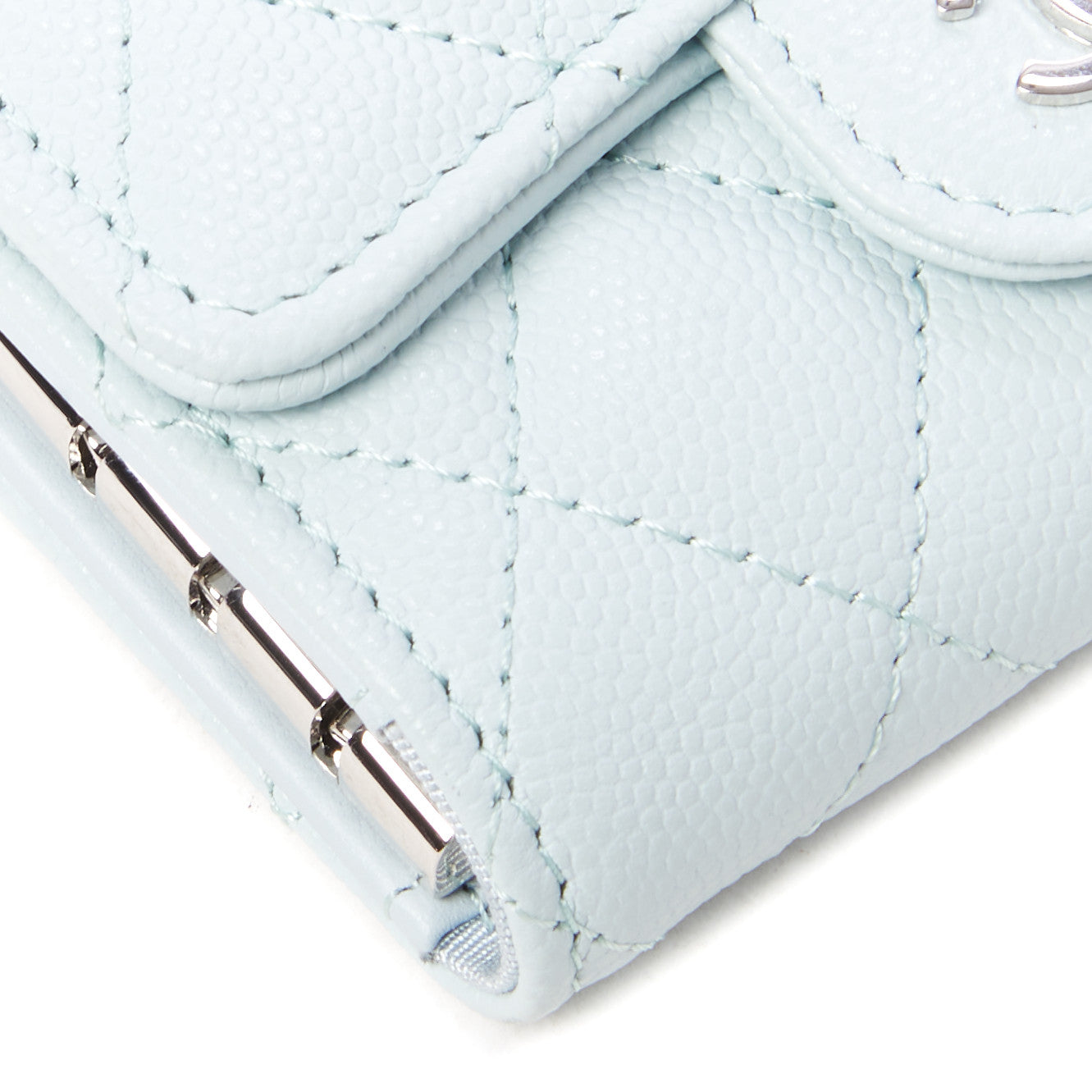 Caviar Quilted Classic 4 Key Holder Wallet Light Blue