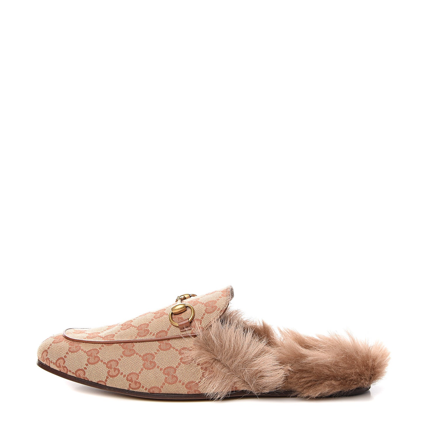 GG Monogram Fur Mens Princetown Slippers 10 Beige Ruggine Rust