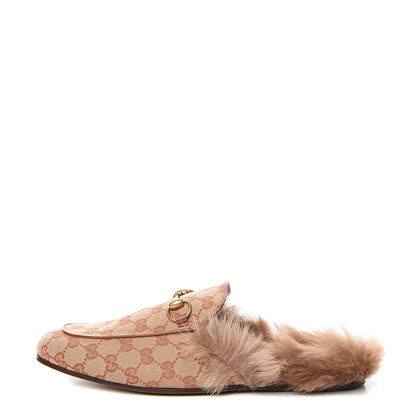 Gucci GG Monogram Fur Mens Princetown Slippers 10 Beige Ruggine Rust 1 of 7
