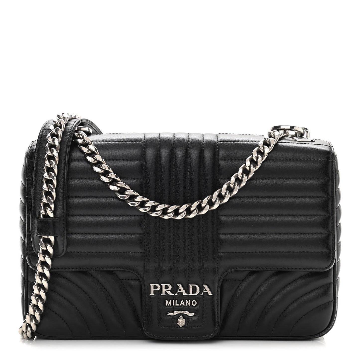 Soft Calfskin Impunture Diagramme Large Chain Flap Shoulder Bag Black