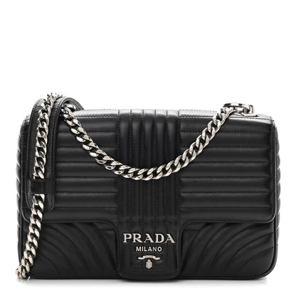 Prada Soft Calfskin Impunture Diagramme Large Chain Flap Shoulder Bag Black 1 of 12