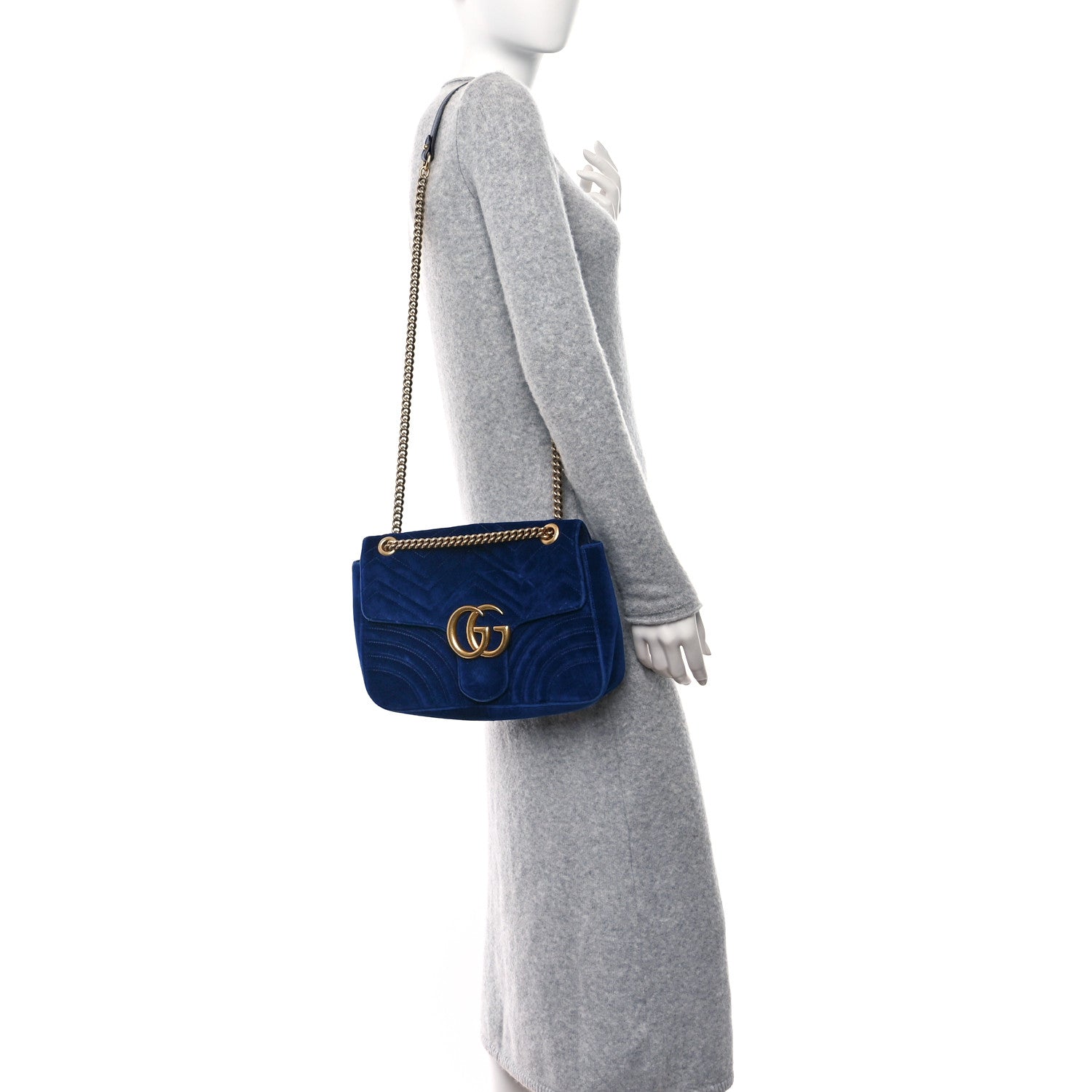 Gucci Velvet Matelasse Medium GG Marmont Shoulder Bag Cobalt Blue 2 of 9