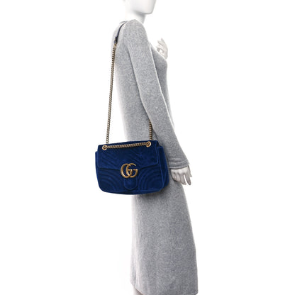 Gucci Velvet Matelasse Medium GG Marmont Shoulder Bag Cobalt Blue 2 of 9