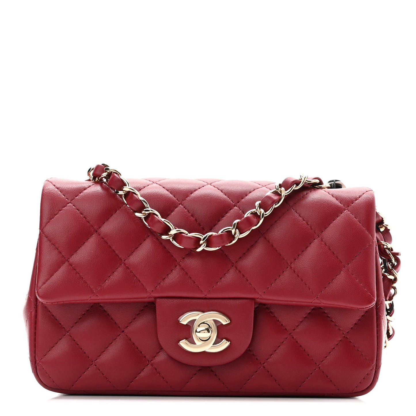 Lambskin Quilted Mini Rectangular Flap Burgundy