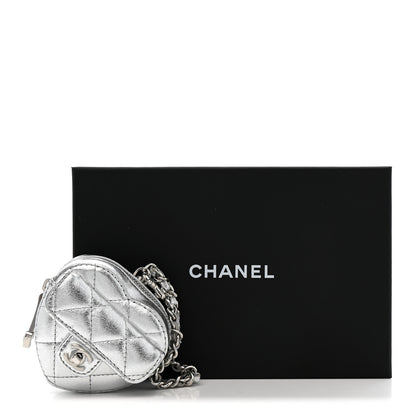 Chanel Metallic Lambskin Quilted CC Mini In Love Heart Bag Charm Silver 8 of 8