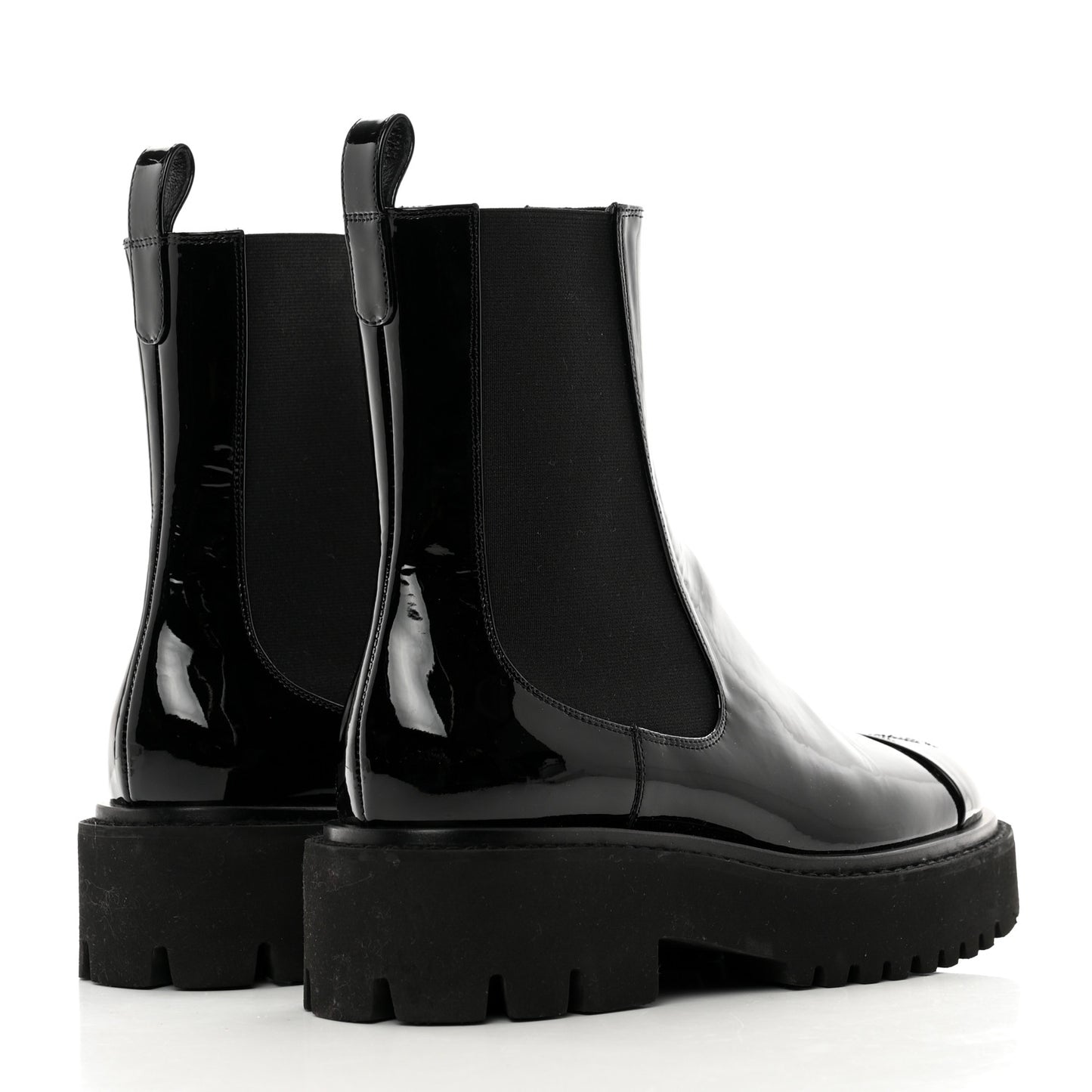Patent Cap Toe Short Boots 37 Black