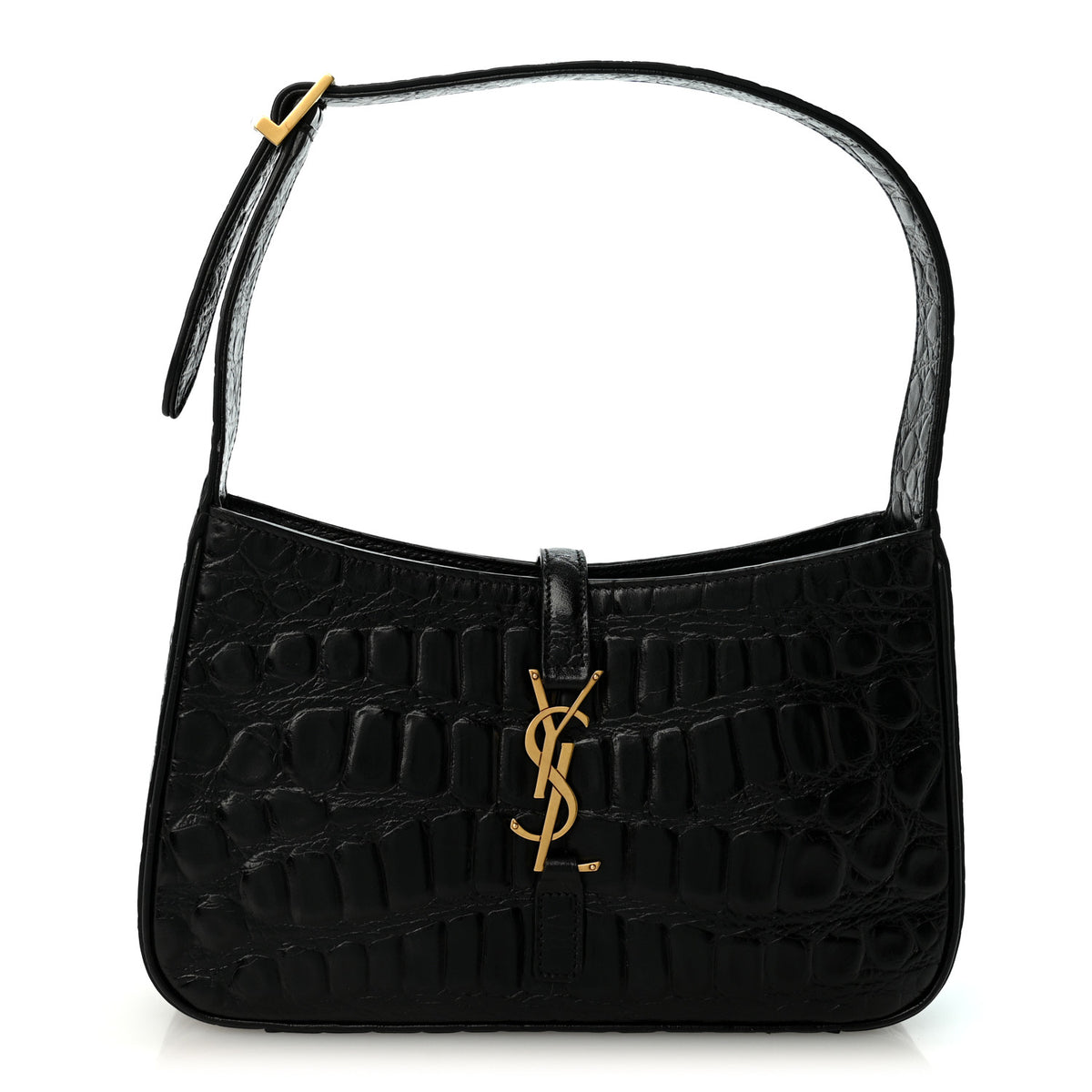 Saint Laurent Calfskin Crocodile Embossed LE 5 A 7 Hobo Black 1 of 9