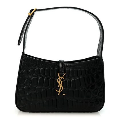 Saint Laurent Calfskin Crocodile Embossed LE 5 A 7 Hobo Black 1 of 9
