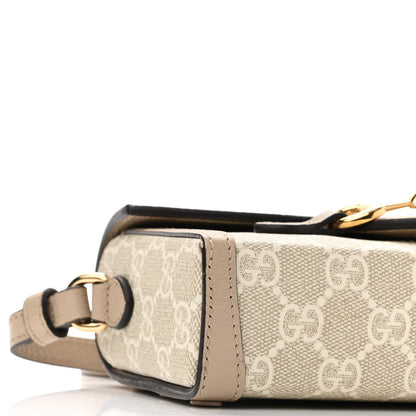 Gucci GG Supreme Monogram Textured Dollar Calfskin Mini Horsebit 1955 Shoulder Bag Beige Mystic White Oatmeal 9 of 10