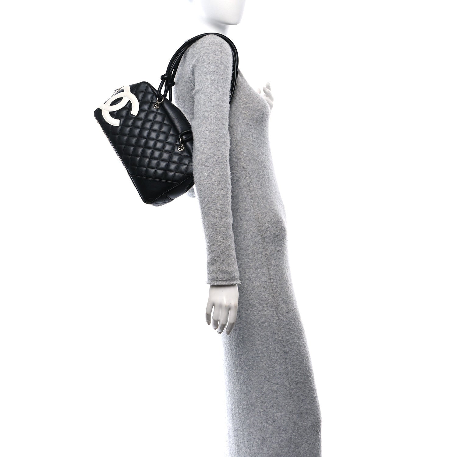 Chanel Calfskin Quilted Large Cambon Bowler Black White 3 of 10