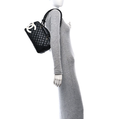 Chanel Calfskin Quilted Large Cambon Bowler Black White 3 of 10