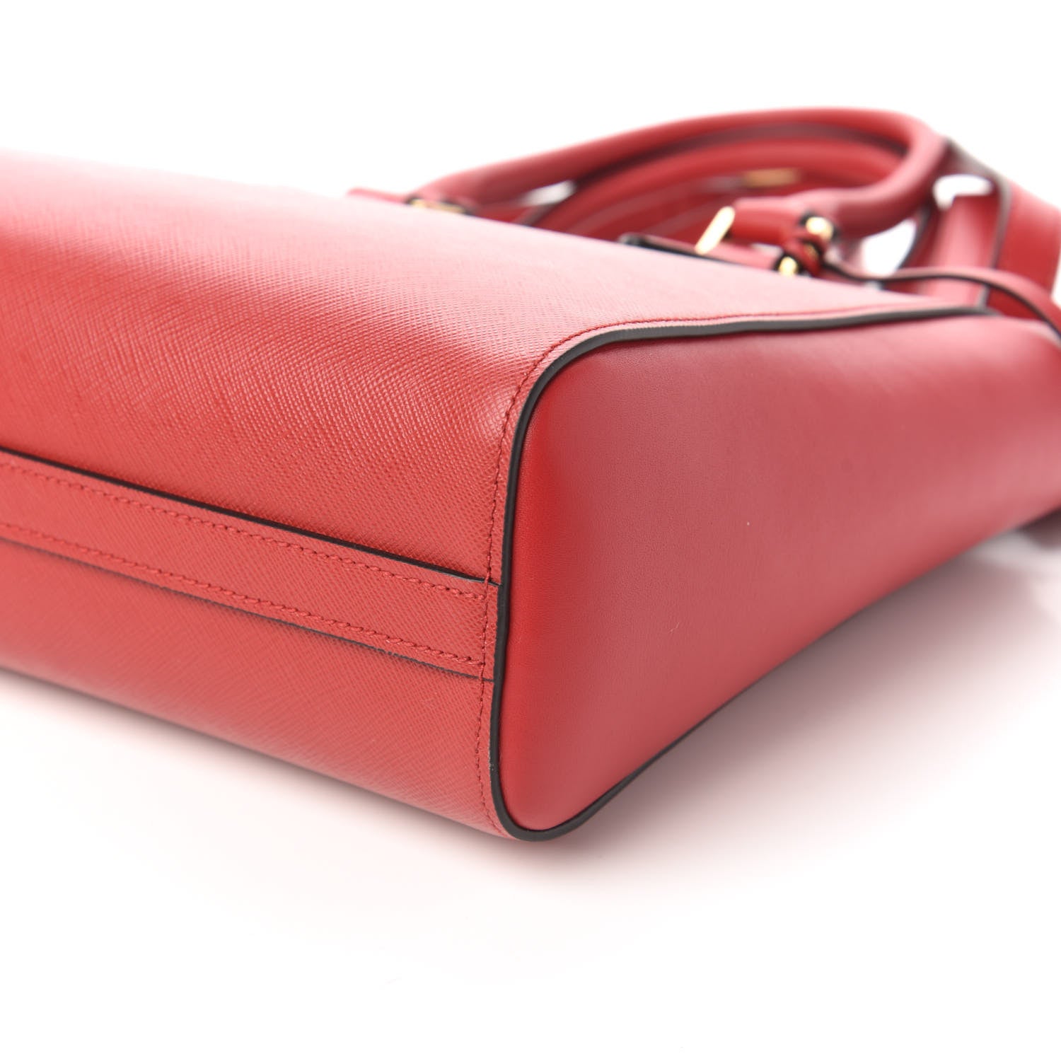 Prada Saffiano Soft Calfskin Double Handle Satchel Fuoco 7 of 9